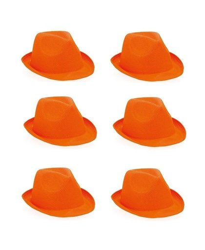 6x Oranje trilby hoedjes voor volwassenen Oranje