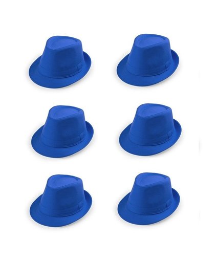 6x Blauw trilby verkleed hoedjes voor volwassenen Blauw