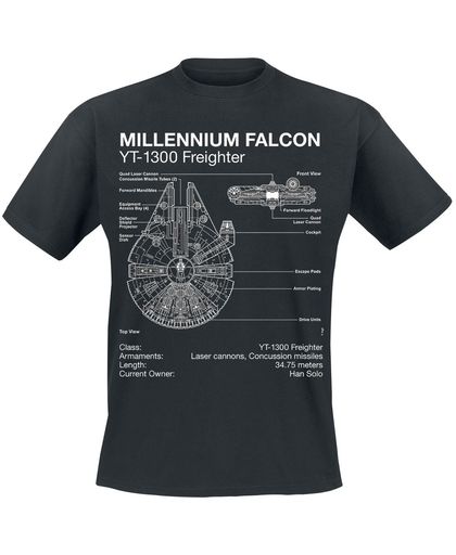 Star Wars Millennium Falcon - Blueprint T-shirt zwart