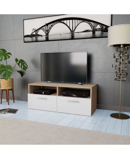 Tv-meubel 95x35x36 cm spaanplaat eikenkleurig en wit