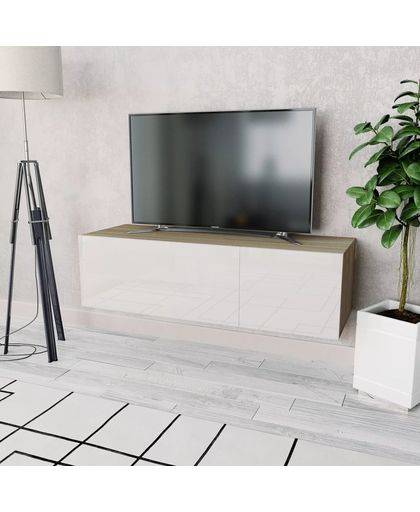 vidaXL Tv-kast 120x40x34 cm spaanplaat hoogglans wit en eikenkleur