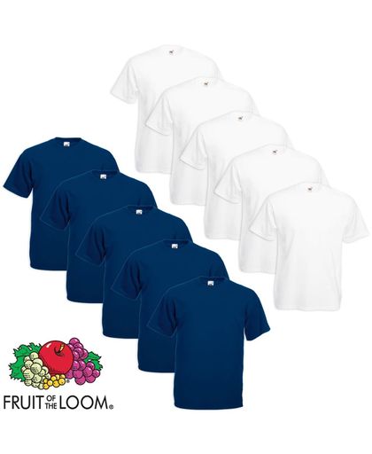10 x Fruit of the Loom Grote maat Value Weight T-shirt wit en blauw 5XL