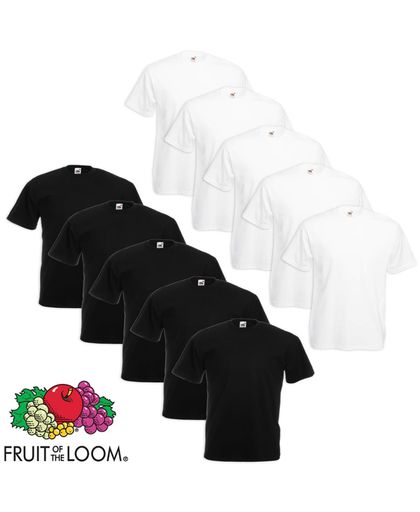 10 x Fruit of the Loom Grote maat Value Weight T-shirt wit en zwart 5XL