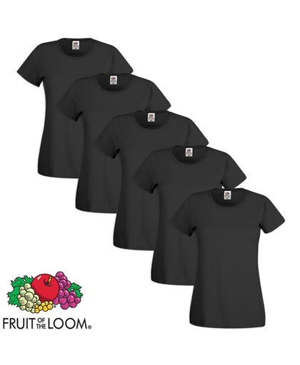 Fruit of the Loom 5 Ladies Round Neck T-shirt Cotton Black XXL