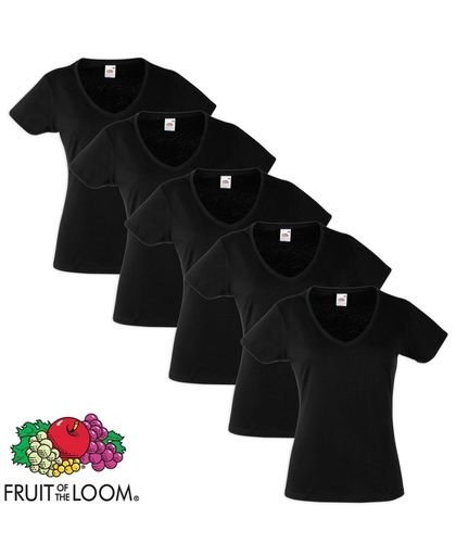 Fruit of the Loom 5 Ladies V-Neck Value Weight T-shirt Black L