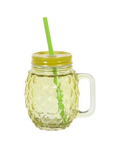 Glazen ananas drinkpotje/drinkglas met deksel 450 ml geel Geel
