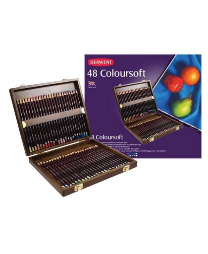 Derwent Coloursoft 48 kleurpotloden in houten kist