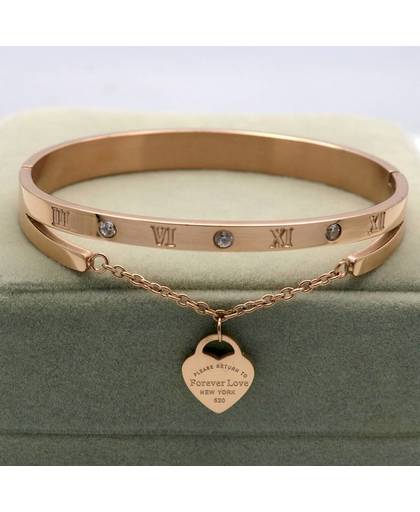 Luxe BeroemdeSieraden Pulseira Rose Goud Rvs Armbanden & Bangles Vrouwelijke Hart Altijd Liefde Armband Voor Vrouwen 
 BORASI