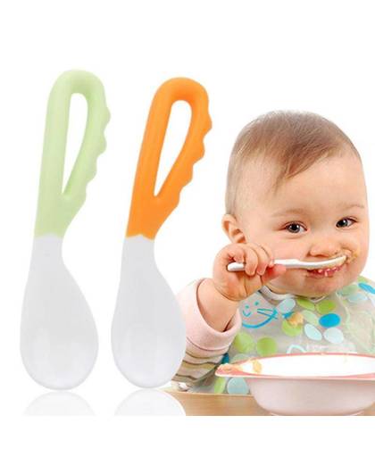 Veiligheid baby lepel Kleurrijke Anti-Slip Handvat Learning Servies Voor Baby Zelf Voeden lepel Bestek Baby gerechten D3-26B