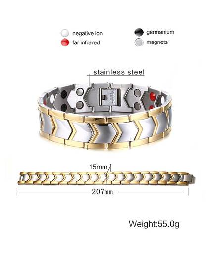 Vnox Gezonde Rvs Magnetotherapie Armband Mannen SieradenMode Bio Energie Magneet Armbanden & Bangles 
 VNOX