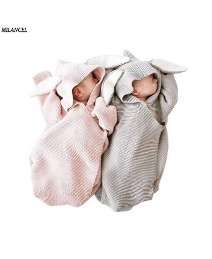 Milancel 2018 Baby Dekens Pasgeboren Gebreide Baby Covers Konijn Oor Inbakeren Baby Wrap Fotografie Bunny Stijl Inbakeren Wrap