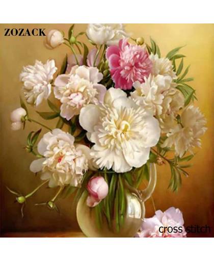 Zozack 70*80 cm Handwerken, DMC DIY kruissteek, Volledige borduurpakketten, Bloemen vaas patronen chinese kruissteek gedrukt op canva
