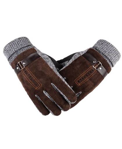 Winter mannen Warme Handschoenen Natuurlijke Suède Handschoenen Wanten Mannelijke Dikke Thermische Lederen Handschoenen Mannen Gebreide Guantes