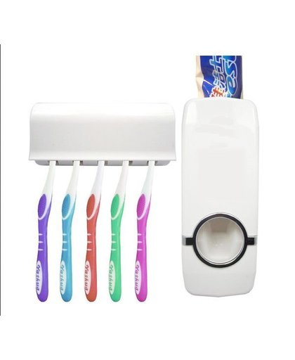 Gratis verzendingautomatische tandpasta dispenser + tandenborstelhouder set familie set wall mount rack bad oral