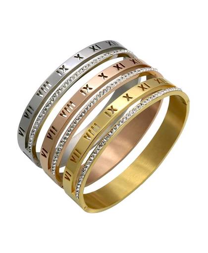 Rvs Armbanden & Armbanden Vrouwen Manchet Crystal Romeinse Cijfers Armbanden Goud Kleur Vrouwen Party Sieraden (BA101810) 
 jewelora