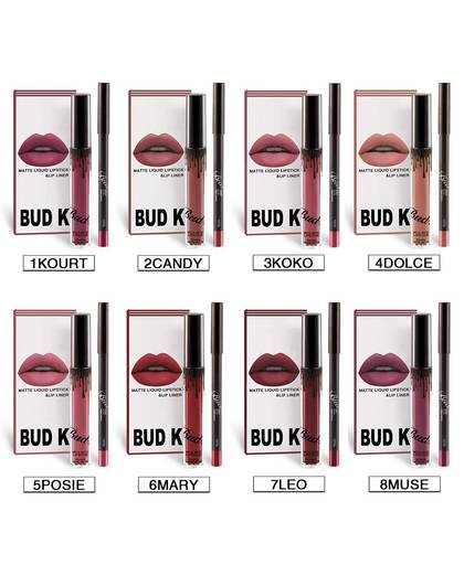 matte lipstick + lippen potlood langdurige liquid lipsticks set lip goss make snoep k me lipkit batom 16 stks/partij 
 BUD K