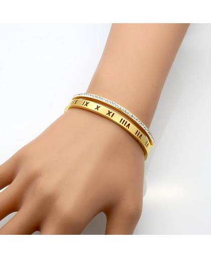 Rvs Armbanden & Armbanden Vrouwen Manchet Crystal Romeinse Cijfers Armbanden Goud Kleur Vrouwen Party Sieraden (BA101810) 
 jewelora
