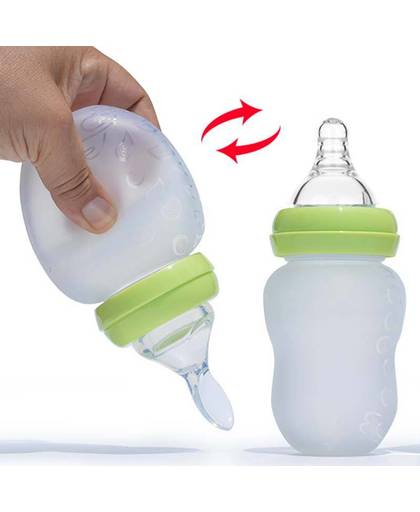180 ML 2in1 Baby Flessen En Voeden Lepel Siliconen Babyvoeding Cup Baby Water kids Verpleging Flessen met 2 st Nibbler