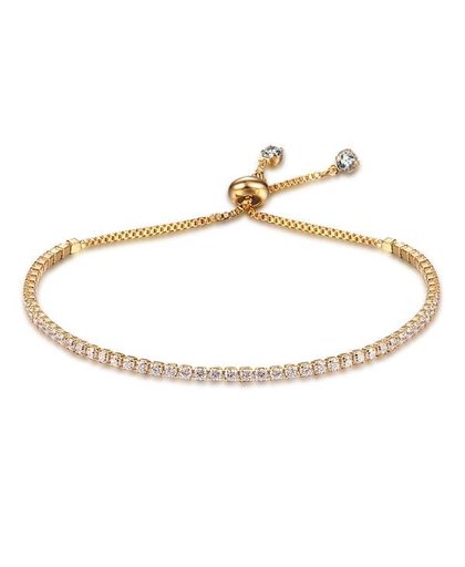 Party Sieraden Verstelbare Armband Voor Vrouwen 2mm Zirconia Gouden Kleur Blacelets & BanglesVoor Haar (JewelOra BA101437) 
 jewelora