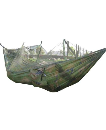 Draagbare Gevouwen 300 kg Maximale Belasting Reizen Jungle Camping Outdoor Hangmat Opknoping Nylon Bed + Klamboe Legergroen/Camo