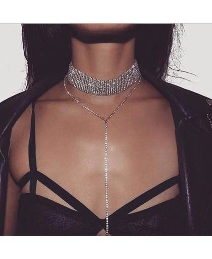 Vrouwen t logan sleutelbeen kettingen luxe crystal choker ketting strass hanger sieraden kraag ketting voor vrouwen n49631 
 Lalynnly