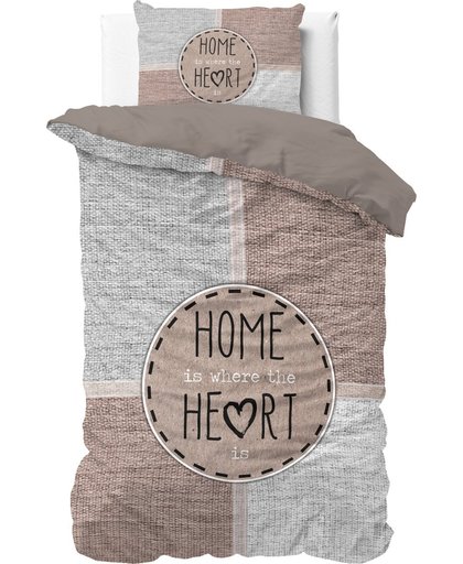 Sleeptime Knitted Home Heart Taupe - Dekbedovertrek - Eenpersoons - 140x200/220 + 1 kussensloop 60x70 - Taupe