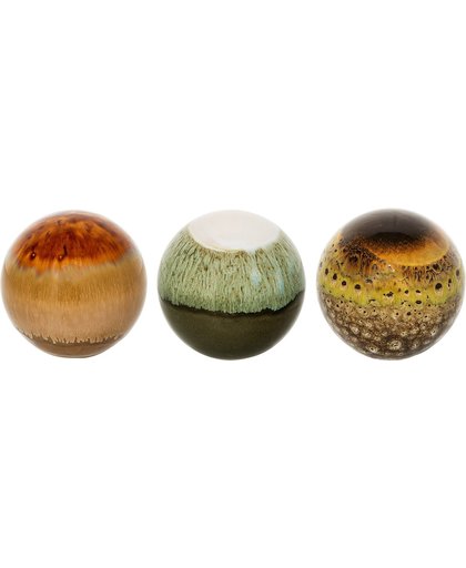 Bloomingville - Deco Globe - Handmade Stoneware - Bruin/Groen/Curry - Set van 3