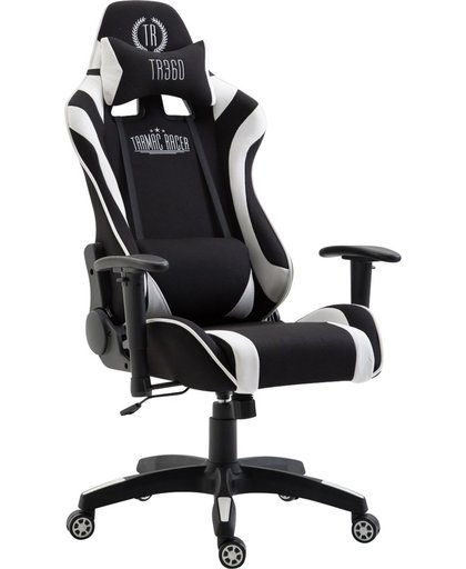 Clp Racing bureaustoel JARAMA, gamingstoel, sportbureaustoel, racing, laadvermogen tot 136 kg, met / zonder voetsteun leverbaar, kantelmechanisme, bekleding van stof - zwart/wit, zonder voetsteun