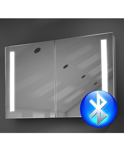 Degelijke aluminium spiegelkast met Bluetooth audio verlichting en spiegel verwarming 90x60 cm