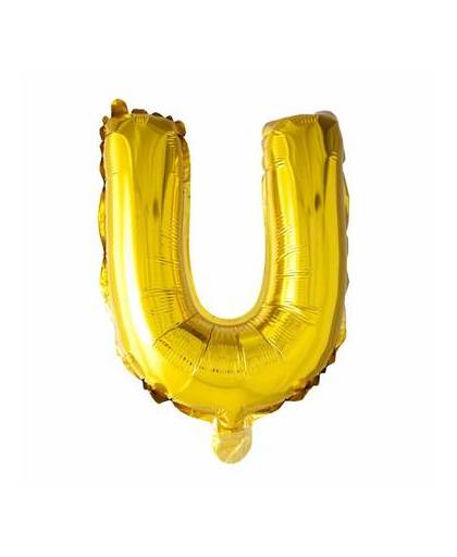 Folie ballon letter u goud 41cm met rietje