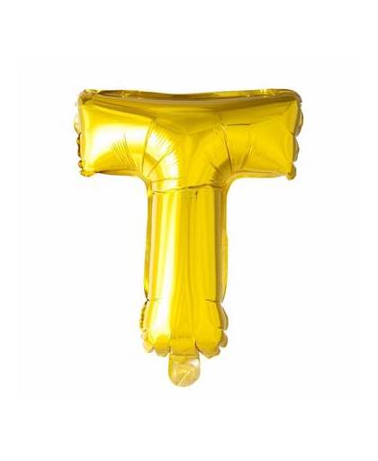 Folie ballon letter t goud 41cm met rietje