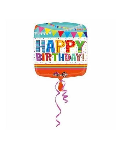 Helium ballon happy birthday vlaggen 43cm leeg