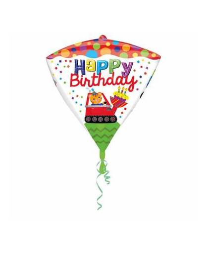 Helium ballon happy birthday diamant 43x38cm leeg