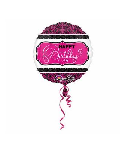 Helium ballon happy birthday roze & zwart 43cm leeg