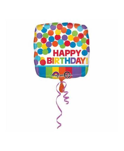 Helium ballon happy birthday stip vierkant 43cm leeg
