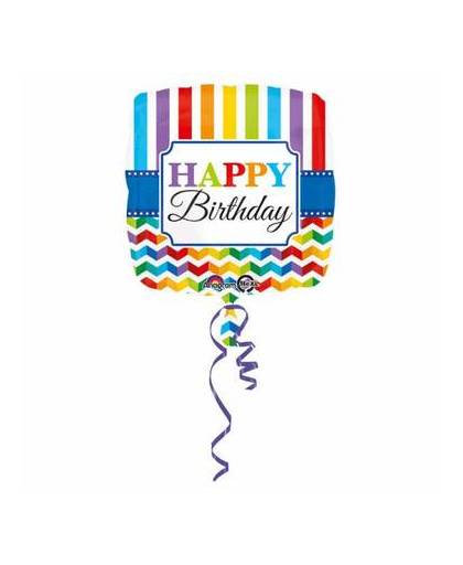 Helium ballon happy birthday strepen 43cm leeg