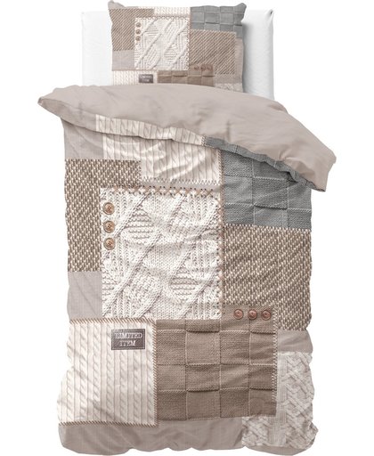 Sleeptime Knitted Home Taupe - Dekbedovertrek - Eenpersoons - 140x200/220 + 1 kussensloop 60x70 - Taupe