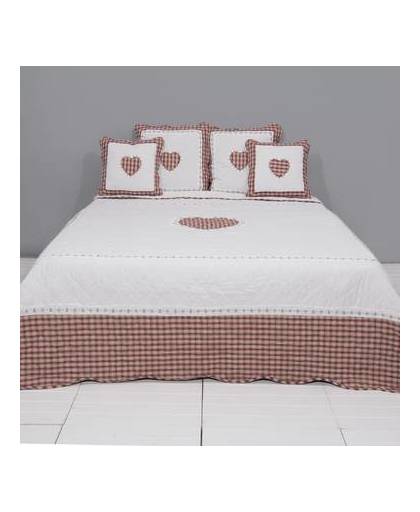 Clayre & eef bedsprei 230x260 - wit, rood - katoen, polyester, 100% katoen, vulling 100% polyester