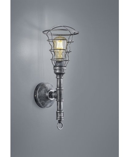 TRIO, Wand lamp, Gotham 1xE27, max.60,0 W Armatuur: Metaal, antiek zilver L:14,6cm, H:46,5cm, Ø:17,0cm Wand montage,