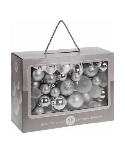 Home & styling collection 86-delige plastic kerstballen set zilver