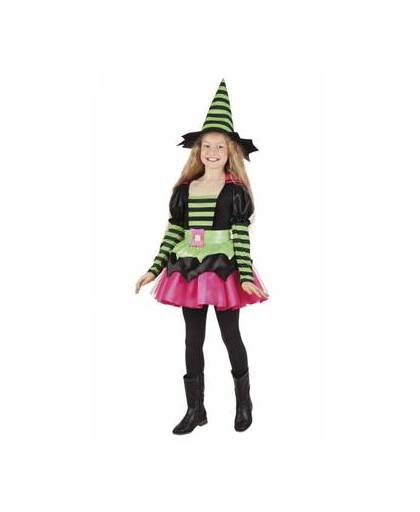 Heksen kostuum groen/roze voor meisjes 7-9 jaar