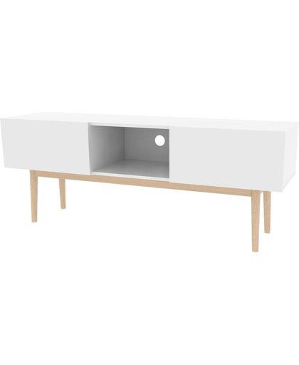 Bergen TV meubel met 2 klapdeuren en 1 plank in wit en eiken onderstel