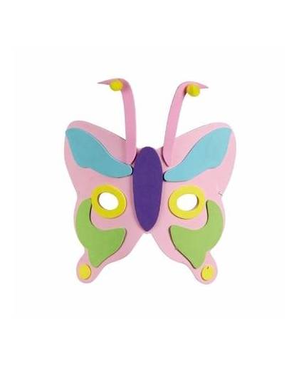 Roze vlinder masker met paarse neus 18cm