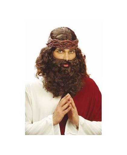 Jezus pruik bruin met baard