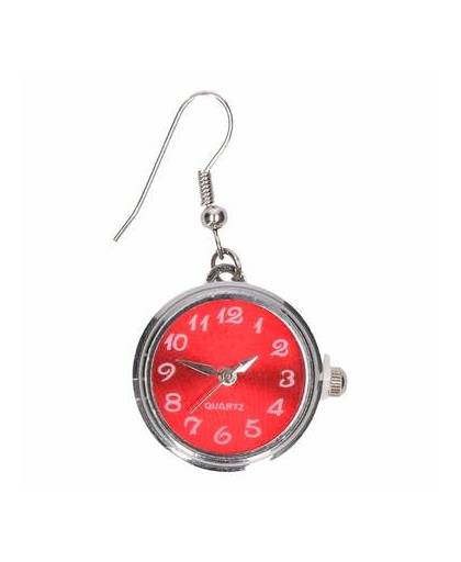 Zilveren horloge oorbellen rood voor volwassenen