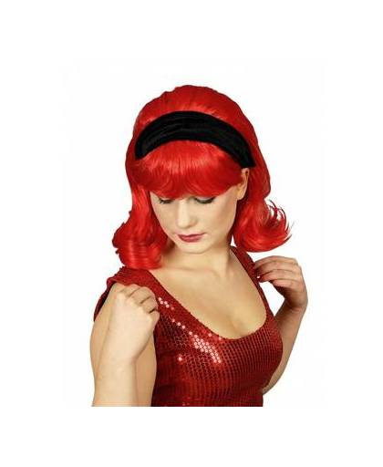 Jaren 60 pruik rood inclusief haarband
