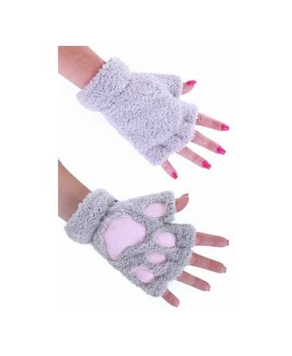 Pluche dierenpoot handschoenen grijs