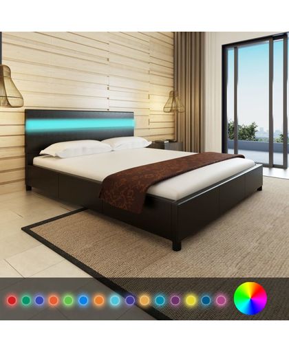 vidaXL Bed met ledlampjes in hoofdeinde 200 x 160 cm kunstleer zwart