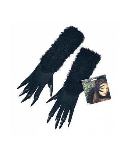 Zwarte kat handschoenen met nagels