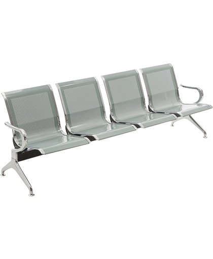 Clp Wachtbank AIRPORT - metalen zitbank voor 2, 3 of 4 zitplaatsen, luchthaven stijl, belastbaar tot 800 kg, kunstleer - zitting metaal zilver 240 x 60 cm (4er)